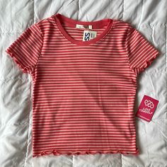 Pink And White Striped Short Sleeved Ribbed Baby Tee. No Rips, Tears Or Stains Nwt. Cute Striped Cotton T-shirt, Playful Striped Cotton Tops, Cute Striped Cotton Tops, Striped Fitted Cute Top, Cute Striped Short Sleeve Tops, Cute Baby Tees, Grey Striped Shirt, Thrift Inspo, Outfits 2000s