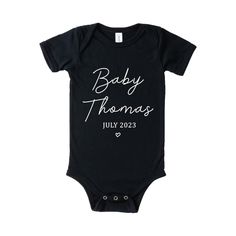 Custom Baby Announcement Baby Bodysuit, Personalized Bodysuit, Natural Coming Soon One-piece, Custom Family Name Baby Shirt - Etsy First Birthday Bodysuit With Letter Print, First Birthday Fitted Bodysuit With Letter Print, Fitted Bodysuit With Name Print For First Birthday, Family Matching Black Short Sleeve Onesie, Black Short Sleeve Onesie For Family Matching, Fitted Short Sleeve Onesie For First Birthday, Family Matching Short Sleeve Bodysuit For First Birthday, Black Cotton Onesie For First Birthday, Fitted Black Onesie With Name Print