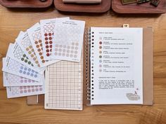 the contents of a planner spread out on a wooden table