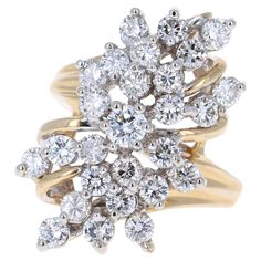 This unique cluster ring has 27 Round Cut Diamond that weigh 2.00 Carats (Clarity: VS, Color: F) The ring is set in 14 Karat Yellow Gold and has an approximate weight of 7.4 grams. The ring is a size 7 and can be re-sized free of charge if needed. Gia Certified Dazzling Cluster Diamond Ring, Gia Certified Cluster Rings In White, White Cluster Multi-stone Diamond Ring, Gia Certified Yellow Gold Cluster Ring, Formal Multi-stone Cluster Diamond Ring, Diamond White Cluster Rings, Cluster Diamond Ring For Anniversary, Gia Certified Cluster Ring Fine Jewelry, White Gold Cluster Diamond Ring With Multi-stone