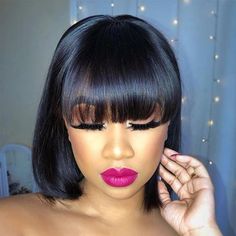 2 Hairstyles, Bob With Fringe, Wave Hairstyles, Straight Bob Hairstyles, Bob Wig With Bangs, Brazilian Hair Wigs, Real Hair Wigs, Brazilian Straight Hair, Short Hair Wigs