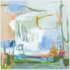 an abstract painting with pastel colors and lines on the bottom half of the image