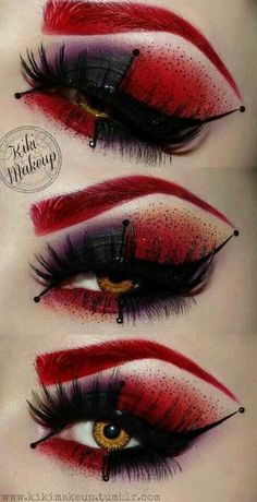 Harley Quinn Make-up, Bunny Eyes, Extreme Make-up, Carnaval Make-up, Pelottava Halloween, Teknik Makeup, Queen Of Hearts Makeup, Futuristic Makeup, Fantasy Make-up