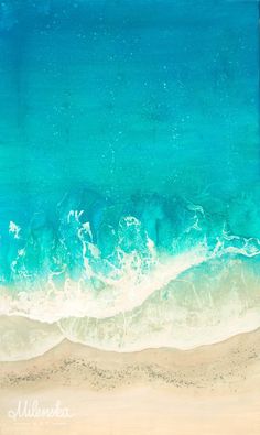 an ocean painting with waves crashing on the beach