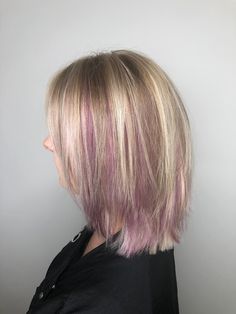 Looking for ideas with pink purple colours for hair. Fun Color Hair Ideas For Blondes, Pink With Blonde Highlights, Pinky Tuscadero, Brad Mondo, Pink Hair Streaks, Colour Highlights, Gray Hair Color Ideas, Blonde Hair With Pink Highlights, Shoulder Length Blonde