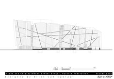 an architectural drawing of a building with lines drawn on the side and in the middle