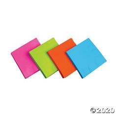 four bright colored napkins on a white background