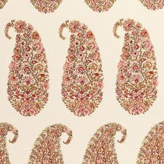 an intricately designed wallpaper with pink and red paisley designs on it's white background