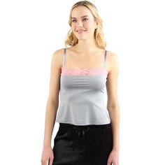 Our Women's Soft Microfiber Camisole with Lace is a stylish as it is comfortable. The camisole is made from a solid polyester fabric with spaghetti sytle straps and a lace detail across the chest. Great for sleep or as a layering piece, this soft, microfiber camisole will move with you throughout the day to keep you looking and feeling great. For questions regarding sizing, please refer to size chart. Color: Silver.  Gender: female.  Age Group: adult. Womens Bras, Layering Pieces, Feeling Great, Lace Detail, Gender Female, Age Group, Polyester Fabric, Layering, Spaghetti