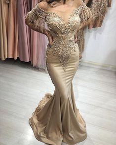 Gorgeous Mermaid Off-the-shoulder Long Prom Dress with Sleeves-BIZTUNNEL Prom Dress Off The Shoulder, Off The Shoulder Prom Dress, Best Formal Dresses, Prom Dresses Off The Shoulder, Champagne Evening Dress, Couture Evening Dress, Cheap Formal Dresses, Formal Ball Gown, Mermaid Prom Dress