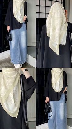 White Tshirt Outfit Hijab, Hijabi Cool Outfits, Outfit Hijab Syari Casual, Hijab Outfit Syari, Muslimah Outfit Ideas, Denim Outfit Hijab, Minimalist Hijab Outfit, Outfit Hijab Simple, Outfit Ideas Muslim