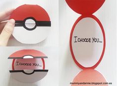 someone is holding up a paper cut out of a pokeball with the words i choose you