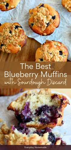 the best blueberry muffins with sourdough dissected on top