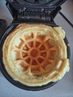 a waffle sitting on top of a frying pan