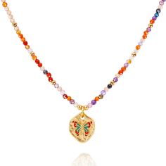 PRICES MAY VARY. 【Vibrant Cubic Zirconia Beads】This necklace is adorned with a stunning array of colorful cubic zirconia beads. Each bead is carefully crafted to sparkle and shine, creating a vibrant and eye-catching look. Designed with a 390 mm / 15.35 inch length and a 50 mm / 1.97 inch adjustable chain for your comfort and fashion preferences. 【Butterfly Pendant】The centerpiece of this necklace is an exquisitely designed butterfly pendant, plated with 18K gold, creating a lustrous and opulent Multicolor Beaded Clavicle Necklace As Gift, Multicolor Jewelry With Gold Beads For Gift, Multicolor Gold Beaded Jewelry Gift, Multicolor Gold Beads Jewelry For Gift, Multicolor Gold Beaded Jewelry For Gift, Pride Accessories, Pride Stuff, Women Gifts, Butterfly Pendant