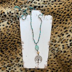 Nwot Turquoise Beads Tree Of Life Pendant 36 Inches Can Be Worn Doubled For Shorter Look Bohemian Adjustable Turquoise Necklace With Faceted Beads, Bohemian Blue Amazonite Turquoise Necklace, Bohemian Amazonite Turquoise Necklace, Spiritual Turquoise Beaded Chain Necklace, Spiritual Turquoise Beaded Necklace, Beaded Pendant Necklace, Tree Of Life Pendant, Turquoise Beads, Beaded Pendant