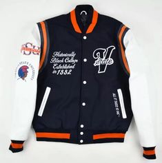 Virginia State University, Hail State, Galaxy Fashion, Virginia State, Navy Style, Leather Sleeves, Movies Outfit, School Pride, Navy Fashion