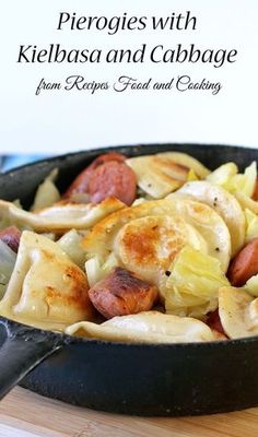 a skillet filled with sausage and potatoes