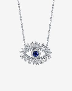 Suzanne Kalan Evil Eye Midi Dark Blue Sapphire Pendant in 18k white gold Evil Eye Symbol, White Diamond Necklace, Blue Sapphire Pendant, Eye Symbol, Sapphire Pendant, Ancient Symbols, White Diamonds, Diamond White, Evil Eye