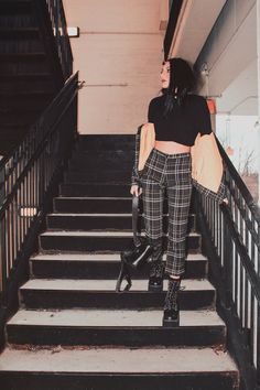 IG: @aniyahlationn |Forever & Alone | 01.14.19 | Valfre Clothes | Plaid Outfit | Co-ord  | Dolls Kill | Grunge Look | Edgy Chic | Street style | Grunge Blog | Delias x Dolls Kill | Tartan Trousers | Fall Winter Fashion | Aniyahlationn | Winter Outfits | Fall Outfits | Platform Boots | Cropped Top | Aviator Jacket | Tumblr Girl | Tumblr outfit | Grunge Street Style, Tartan Trousers, Plaid Outfit, Forever Alone, Outfits Edgy, Tokyo Street Fashion, Aviator Jacket, Street Style Grunge