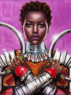 Nakia (Lupita Nyong'o) from Black Panther by   Olivia De Berardinis Nakia Black Panther, Panther Painting, Dora Milaje, Black Dynamite, Olivia De Berardinis, Lupita Nyong, Generations Quotes, Lupita Nyong'o