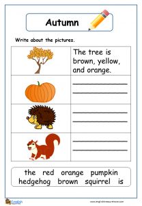 an autumn worksheet with pictures and words