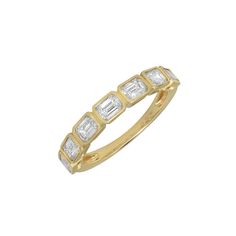 Available in 18K Yellow and 18K White Gold 1.19 Total Diamond Carat Weight Stone Count: 7 Bezel Set Emerald Cut Diamonds Halfway Band Stock Size: 6 Designer Gold Jewelry With Baguette Diamonds, Designer Baguette Cut Yellow Gold Jewelry, Pearl Birthstone, Emerald Cut Diamond, Bead Bangles, Diamond Carat, Pearl Gemstone, Diamond Drops, Diamond Eternity