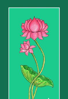 a drawing of a pink flower on a green background with the words, i love you