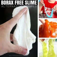 a collage of photos showing different types of slime and how to use them