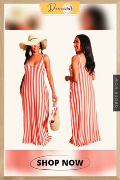 Casual Loose Striped Print Sleeveless V-neck Dress V Neck Dress, 1 Million, Women's Fashion Dresses, Neck Dress, Fashion Dresses, Shop Now, V Neck, Pink