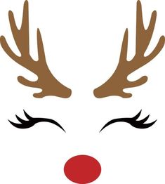 a reindeer's face with red nose and antlers