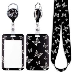 PRICES MAY VARY. What You Get: a key lanyard with a id badge holder and a retractable badge reel clip Size: The keychain neck lanyard strap measures 19.3 inches long, weights 0.48oz. It is right length for adults. The plastic hard card holder can hold 2 cards.The surface of badge reel is a glass and it looks clear and aesthetic.The badge reel weights 1oz and it is very sturdy For Whom：Cute, cool and preppy ID card holder lanyard and badge reel clip is suitable for women, men, girls, school stude Lanyard Id Holder, Bus Card, Cute Lanyards, Key Lanyard, School Supply Labels, Black Butterfly, Retractable Badge Reel, Id Badge Holders, Id Holder