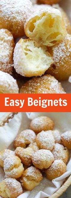 some sugared doughnuts are in a basket with the words easy beginners