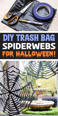 diy trash bag spiderwebs for halloween