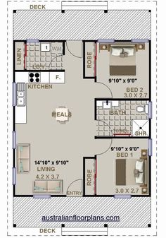 the floor plan for a small house with two bedroom and living room in one area