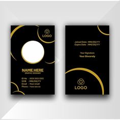 a black and gold business card with an image of a circle on the front, and a