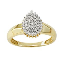 This gorgeous 10k gold diamond cocktail ring is a must-add to your fine jewelry collection. This gorgeous 10k gold diamond cocktail ring is a must-add to your fine jewelry collection. Width: 10 mm Metal: 10k gold Finish: polished Packaging: boxedDIAMOND DETAILS Total weight: 1/3 ct. Shape: round Setting: prong Diamond weights are approximate. Diamond total weights may vary between .01 and .08 ct. Some diamonds have fewer than 17 facets. Gemstones may have been treated to enhance their appearance Rose Gold Halo, Diamond Cocktail Ring, Diamond Cocktail Rings, Gold Halo, Rose Gold Engagement, Diamond Cluster Ring, Fine Jewelry Collection, Anniversary Bands, 3 Carat