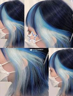 Dyed Hair Inspo For Short Hair, Low Maintenance Dyed Hair, Hair Extensions Colorful, Space Inspired Outfits Fashion, Dark Blue To Light Blue Hair, Long Hair Dye Ideas Coloring, Space Hair Color, Siren Hair Color