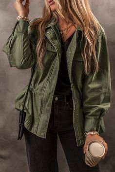 Collared Jacket, Normal Body, Long Sleeve Jacket, Sleeve Jacket, Long Sleeves Jacket, Moss Green, Basic Style, Green Jacket, Polished Look