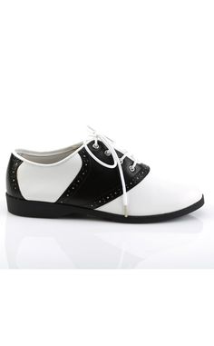 SADDLE-50 Blk-Wht Pu Shoes-Funtasma-Tragic Beautiful Greese Costumes, White Lace Shoes, Grease Costumes, Black Saddle, Lace Shoes, Saddle Shoes, Retro Shoes, I Love Makeup, Shoes Womens