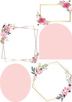 pink flowers and gold geometric frames