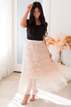 Only In Fairytales Modest Tulle Skirt - NeeSee's Dresses Neesees Dresses, Modest Maxi, Lilac Color, Satin Skirt, Pleated Midi Skirt, Nude Color, Pleated Skirt, Navy And White, Tulle Skirt