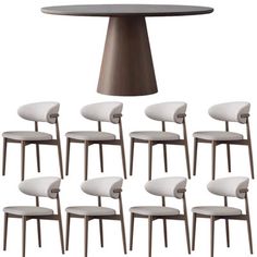 eight modern dining chairs and a round table