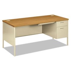 an office desk with two drawers on the top and one drawer open at the bottom