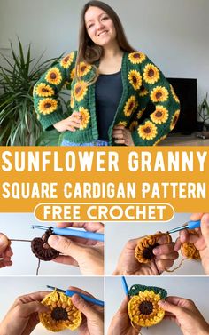 the sunflower granny square cardigan pattern is free crochet and it's easy to make