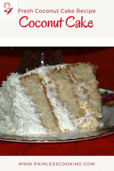 a piece of coconut cake sitting on top of a plate