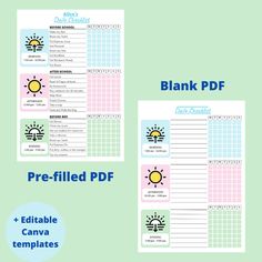 two printable blank sheets with the words, blank pages and an image of a sun on