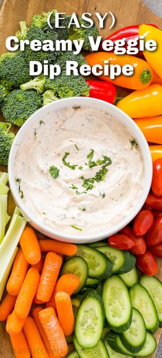 There isn’t a dip that gets easier than this simple yet flavor-packed veggie dip, ready in just 5 minutes. The dip is made with mayo, sour cream, seasonings, and herbs.

We love serving this classic dip with our favorite fresh veggies. Make a dip and arrange the vegetables on a platter Charcuterie style and serve! Veggie Dip Without Sour Cream, Good Dip For Veggies, Veggie Sticks And Dip, Cream Cheese Veggie Dip Simple, Dip For Carrots And Celery, Vegetables For Dipping, Veggie Tray With Dip, Garden Vegetable Cream Cheese Dip, Vegi Dip Recipe