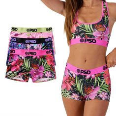 PRICES MAY VARY. Exude modern femininity and your love of retro flavor with the PSD Boyshorts. The signature stretchy boyshort underwear boasts a mid rise and full coverage cut in a wild variety of exciting and enjoyable prints you will love. Boyshorts feature innovative quad stretch mesh fabric that is a perfect blend of poly and spandex. The perforated system now breathes even more to keep you cool and fresh underneath it all. Ultralight, soft to touch and super comfy. The new super microfiber elasticized waistband is the highest quality you'll find. The 3cm band follows the contours of your body and features moisture-wicking properties to create an ultra-flexible, incredibly soft and natural feeling band for comfo Lays flat on your body for a smooth look under clothes. No VPL! Elasticiz Psd Boxers Women, Womens Boxer Shorts, Womens Boxer, Quad Stretch, Stretch Mesh Fabric, Printed Sports Bra, Racerback Sports Bra, Gentle Touch, Womens Basic