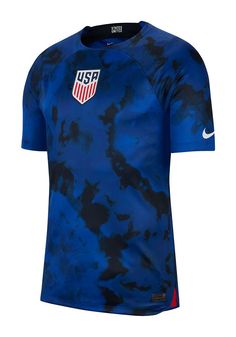 the nike usa soccer jersey is shown in blue and black